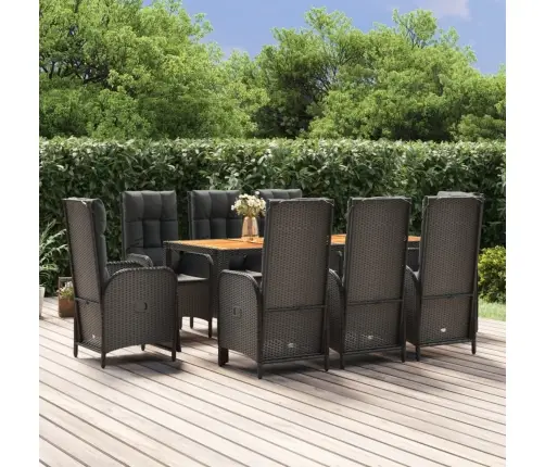 9-Daļīgs Dārza Mēbeļu Komplekts, Matrači, Melns, Pe Rotangpalma Vidaxl
