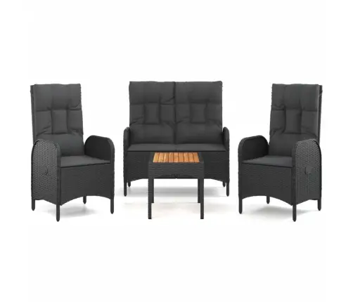 Sodo Komplektas Su Pagalvėlėmis, 4 Dalių, Juodas, Poliratanas