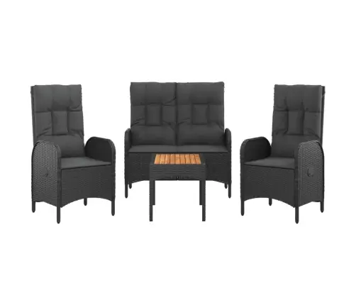 Sodo Komplektas Su Pagalvėlėmis, 4 Dalių, Juodas, Poliratanas