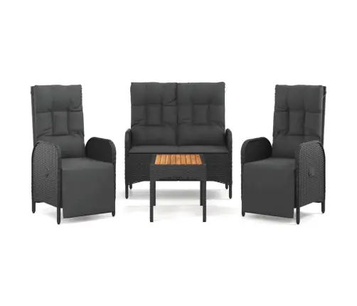 4-Daļīgs Dārza Virtuves Mēbeļu Komplekts, Melna Pe Rotangpalma Vidaxl