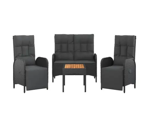 4-Daļīgs Dārza Virtuves Mēbeļu Komplekts, Melna Pe Rotangpalma Vidaxl