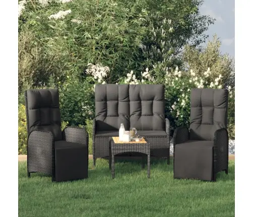 4-Daļīgs Dārza Virtuves Mēbeļu Komplekts, Melna Pe Rotangpalma Vidaxl