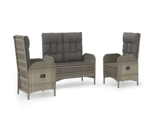 3-Daļīgs Virtuves Mēbeles Ar Spilveniem, Pelēka Pe Rotangpalma Vidaxl