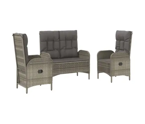 3-Daļīgs Virtuves Mēbeles Ar Spilveniem, Pelēka Pe Rotangpalma Vidaxl