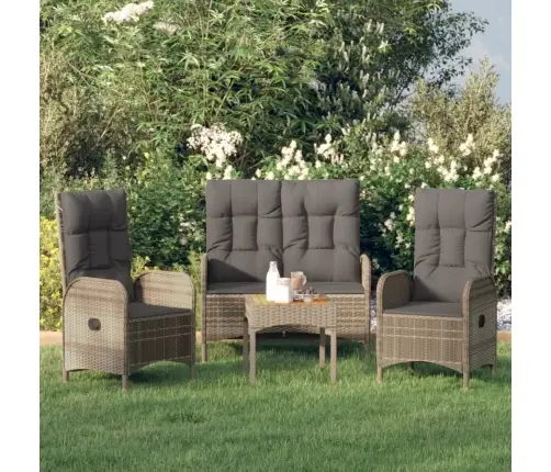 3-Daļīgs Virtuves Mēbeles Ar Spilveniem, Pelēka Pe Rotangpalma Vidaxl