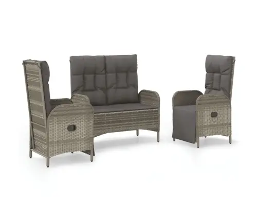 Sodo Komplektas Su Pagalvėlėmis, 3 Dalių, Pilkas, Poliratanas