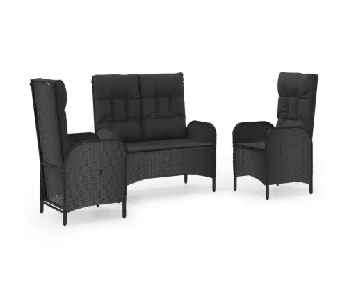 3-Daļīgs Dārza Virtuves Mēbeļu Komplekts, Melna Pe Rotangpalma Vidaxl