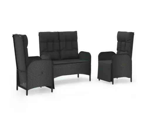 3-Osaline Aiamööbli Komplekt Patjadega, Must, Polürotang