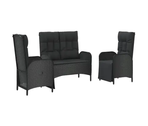 3-Osaline Aiamööbli Komplekt Patjadega, Must, Polürotang