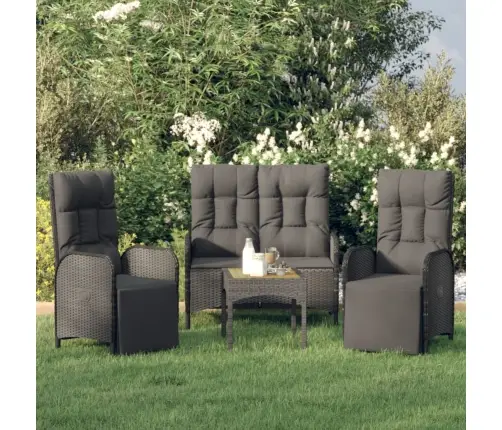 3-Osaline Aiamööbli Komplekt Patjadega, Must, Polürotang
