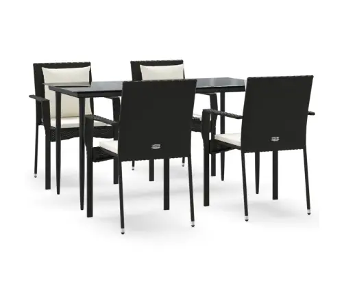 5-Daļīgs Dārza Mēbeļu Komplekts Ar Matračiem, Pe Pinums, Melns Vidaxl