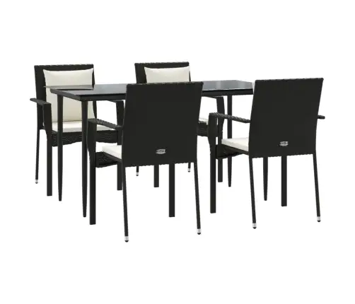 5-Daļīgs Dārza Mēbeļu Komplekts Ar Matračiem, Pe Pinums, Melns Vidaxl