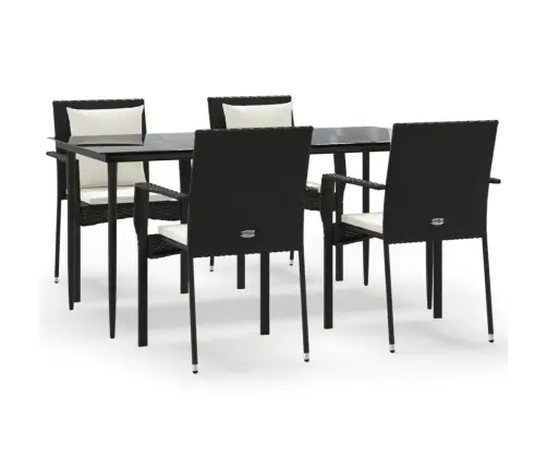 5-Daļīgs Dārza Mēbeļu Komplekts Ar Matračiem, Pe Pinums, Melns Vidaxl