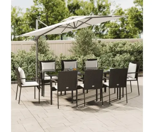 9-Osaline Aiamööbli Komplekt Patjadega, Must, Polürotang