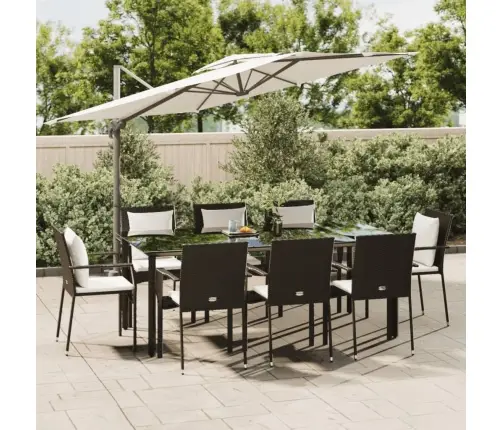 9-Osaline Aiamööbli Komplekt Patjadega, Must, Polürotang