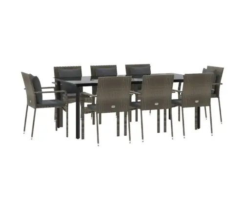 9-Osaline Aiamööbli Komplekt Patjadega, Must/Hall, Polürotang