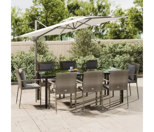 9-Osaline Aiamööbli Komplekt Patjadega, Must/Hall, Polürotang