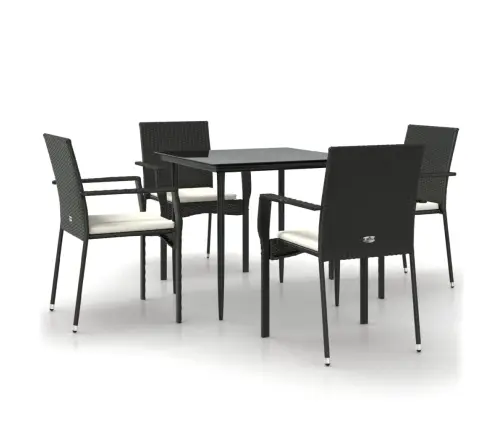 5-Daļīgs Dārza Mēbeļu Komplekts Ar Matračiem, Pe Pinums, Melns Vidaxl