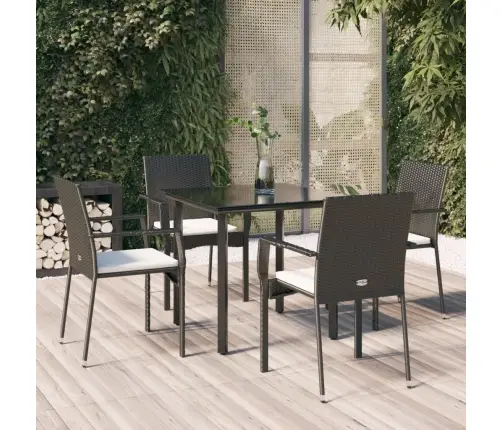 5-Daļīgs Dārza Mēbeļu Komplekts Ar Matračiem, Pe Pinums, Melns Vidaxl