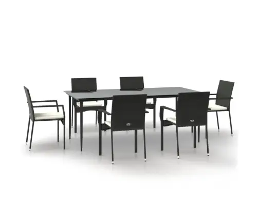 Sodo Komplektas Su Pagalvėlėmis, 7 Dalių, Juodas, Poliratanas