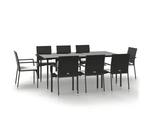 Sodo Komplektas Su Pagalvėlėmis, 9 Dalių, Juodas, Poliratanas