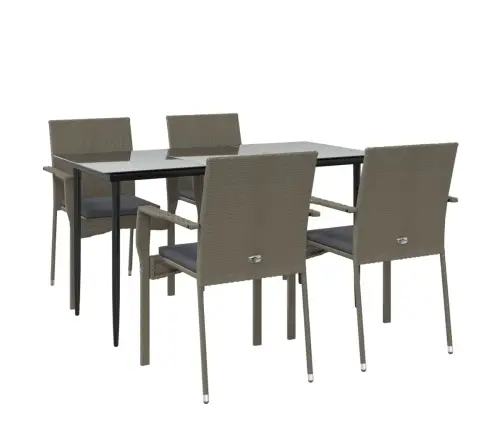 5-Osaline Aiamööbli Komplekt Patjadega, Must/Hall, Polürotang