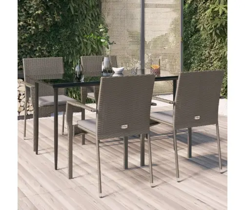 5-Osaline Aiamööbli Komplekt Patjadega, Must/Hall, Polürotang