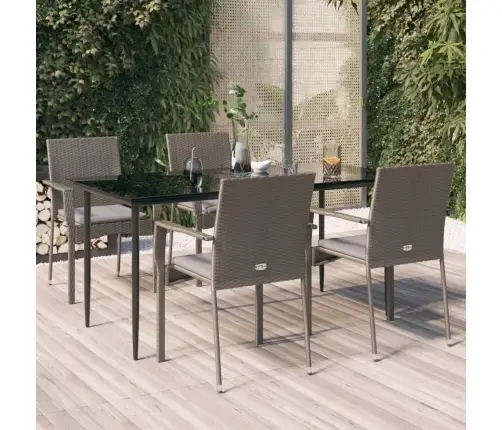 5-Osaline Aiamööbli Komplekt Patjadega, Must/Hall, Polürotang