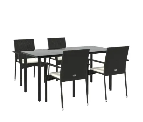 5-Daļīgs Dārza Mēbeļu Komplekts Ar Matračiem, Pe Pinums, Melns Vidaxl