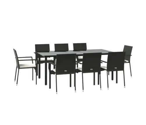 9-Daļīgs Dārza Mēbeļu Komplekts Ar Spilveniem, Melns, Pe Pinums Vidaxl