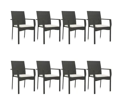 9-Daļīgs Dārza Mēbeļu Komplekts Ar Spilveniem, Melns, Pe Pinums Vidaxl