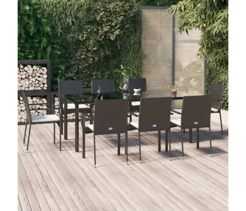 9-Daļīgs Dārza Mēbeļu Komplekts Ar Spilveniem, Melns, Pe Pinums Vidaxl