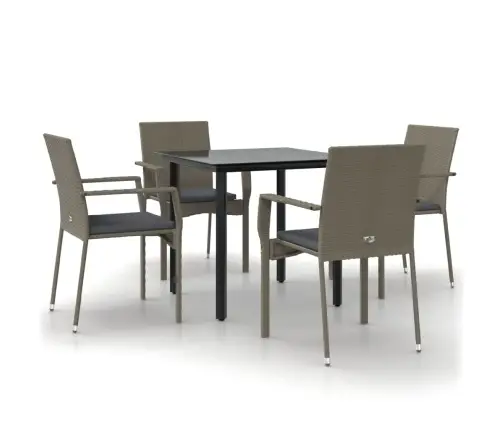 5-Osaline Aiamööbli Komplekt Patjadega, Must/Hall, Polürotang