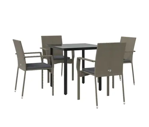 5-Osaline Aiamööbli Komplekt Patjadega, Must/Hall, Polürotang