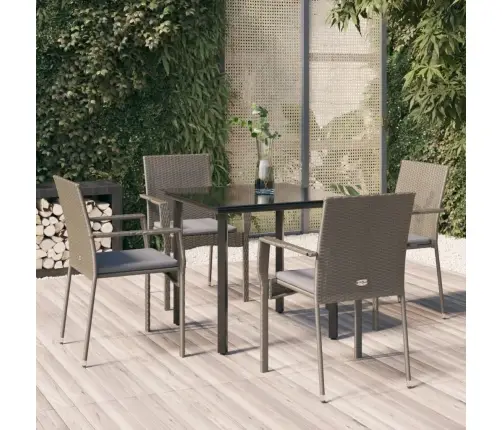 5-Osaline Aiamööbli Komplekt Patjadega, Must/Hall, Polürotang