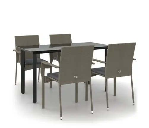 5-Osaline Aiamööbli Komplekt Patjadega, Must/Hall, Polürotang