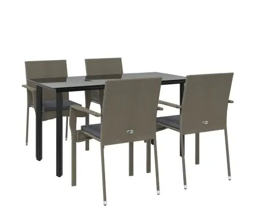 5-Osaline Aiamööbli Komplekt Patjadega, Must/Hall, Polürotang