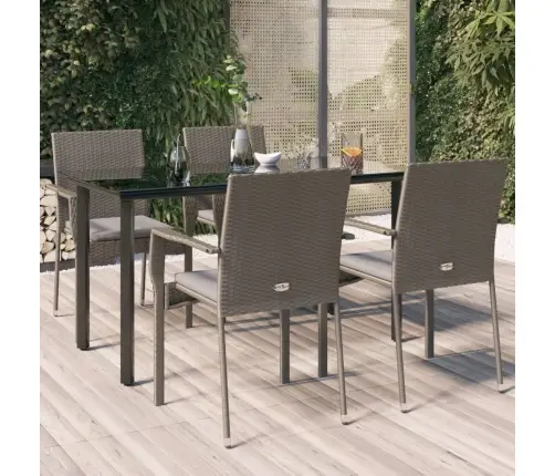 5-Osaline Aiamööbli Komplekt Patjadega, Must/Hall, Polürotang