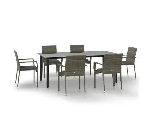 7-Osaline Aiamööbli Komplekt Patjadega, Must/Hall, Polürotang