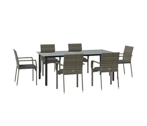 7-Osaline Aiamööbli Komplekt Patjadega, Must/Hall, Polürotang