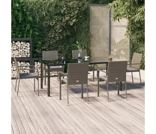 7-Osaline Aiamööbli Komplekt Patjadega, Must/Hall, Polürotang