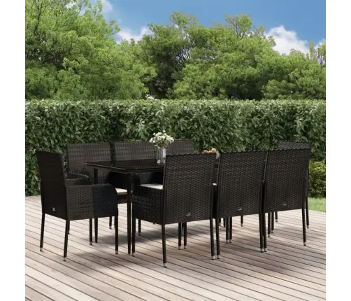 9-Osaline Aiamööbli Komplekt Patjadega, Must, Polürotang