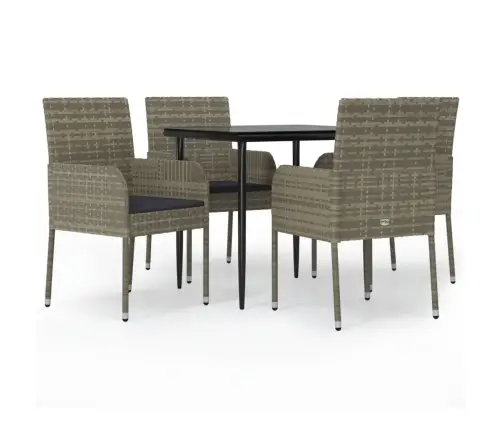 5-Osaline Aiamööbli Komplekt Patjadega, Must/Hall, Polürotang