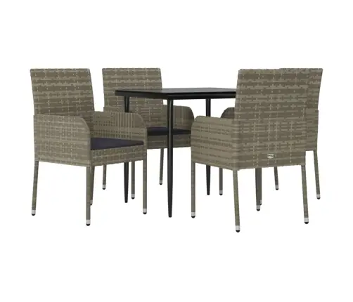 5-Osaline Aiamööbli Komplekt Patjadega, Must/Hall, Polürotang