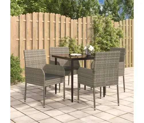 5-Osaline Aiamööbli Komplekt Patjadega, Must/Hall, Polürotang