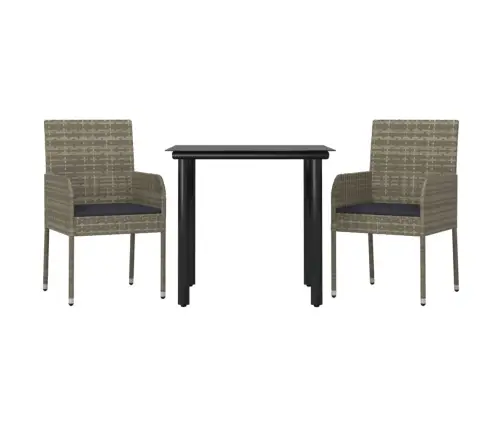 3-Osaline Aiamööbli Komplekt Patjadega, Must/Hall, Polürotang 3-Osaline Aiamööbli Komplekt Patjadega, Must/Hall, Polürotang