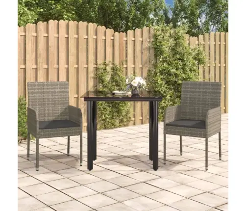 3-Osaline Aiamööbli Komplekt Patjadega, Must/Hall, Polürotang 3-Osaline Aiamööbli Komplekt Patjadega, Must/Hall, Polürotang