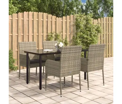 5-Osaline Aiamööbli Komplekt Patjadega, Must/Hall, Polürotang