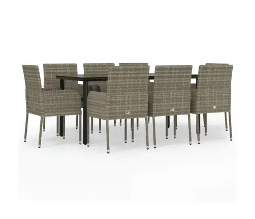 9-Osaline Aiamööbli Komplekt Patjadega, Must/Hall, Polürotang