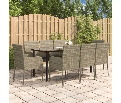 9-Osaline Aiamööbli Komplekt Patjadega, Must/Hall, Polürotang